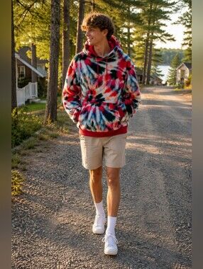ASOS DESIGN Oversized Plush Fleece Tie Dye Hoodie Men's Medium Cozy
